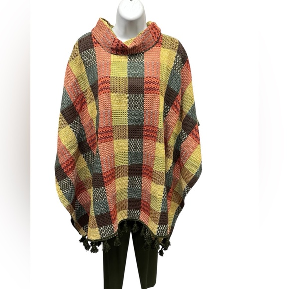 Sacred Threads Jackets & Blazers - S/M.  Sacred Threads Vibrant Plaid Poncho. BL/RD6